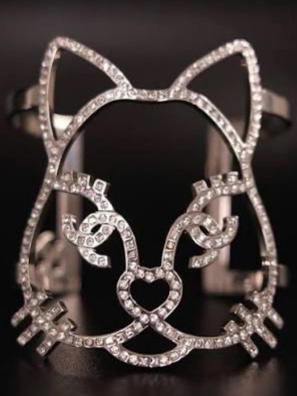 CC Silver Tone Crystal Cat Cuff